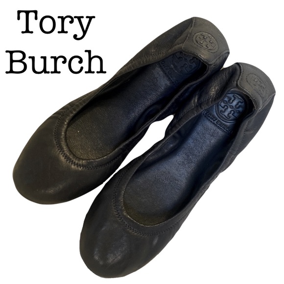 Tory Burch Navy Leather Ballet Flats Size 7 - Picture 1 of 12